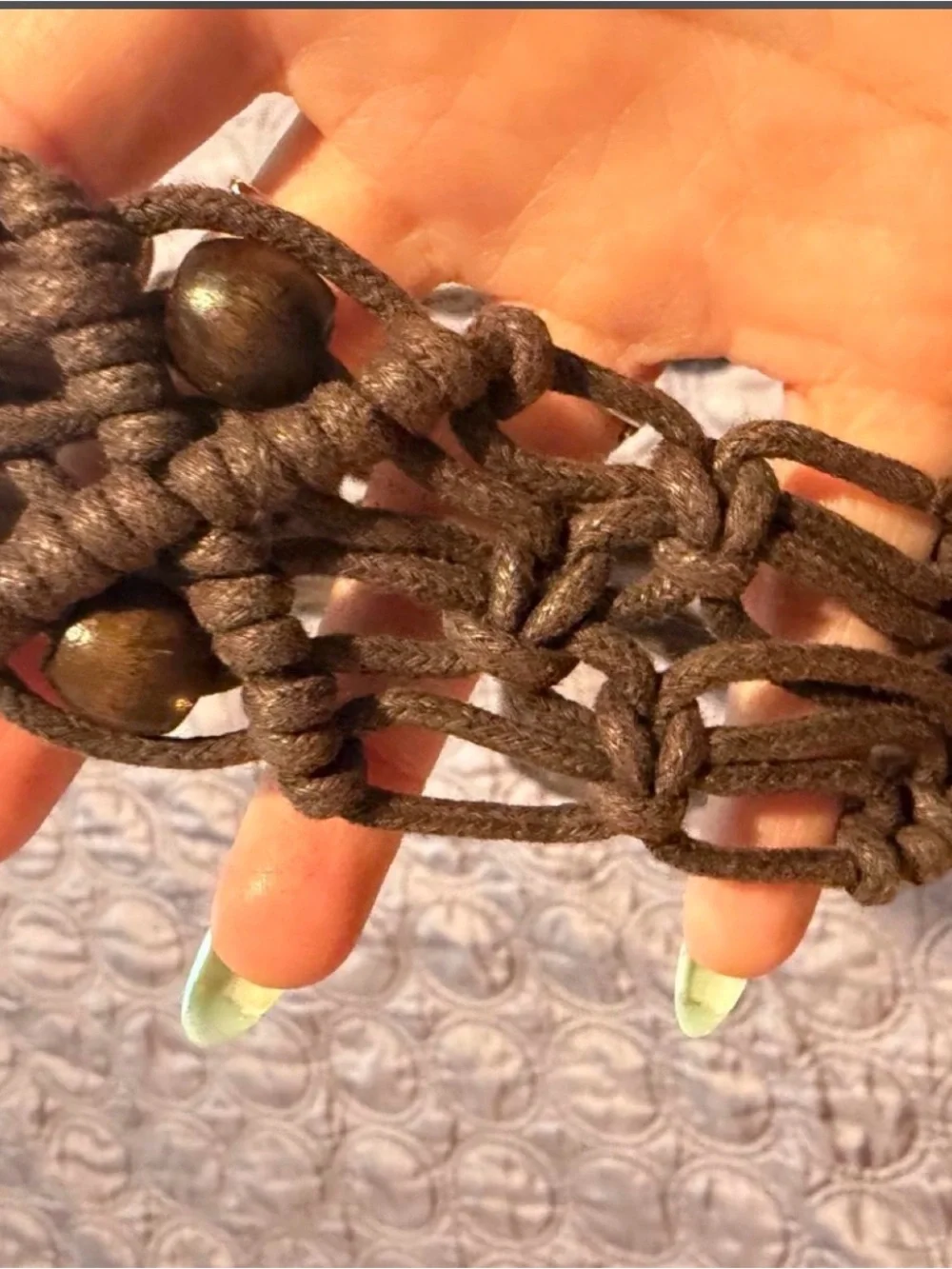 Braided Brown Leather Tie Belt with beaded Accents